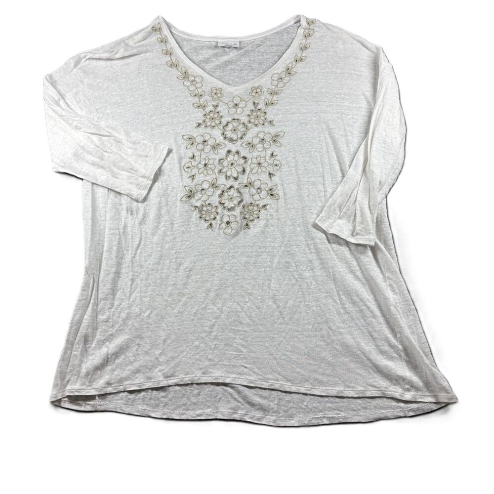 J. Jill Love Linen Women Tunic Floral Embroidered Laser Cut White XL Tall Q186